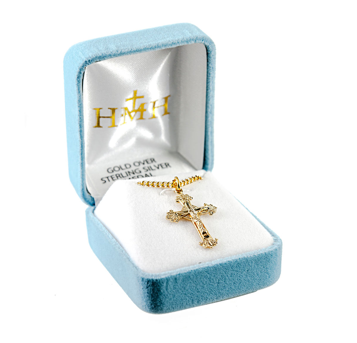 Fancy Engraved Crucifix Necklace, Gold Over Sterling Silver