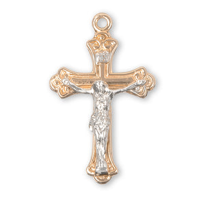 Two-Tone Tapered Crucifix Necklace, Gold Over Sterling Silver
