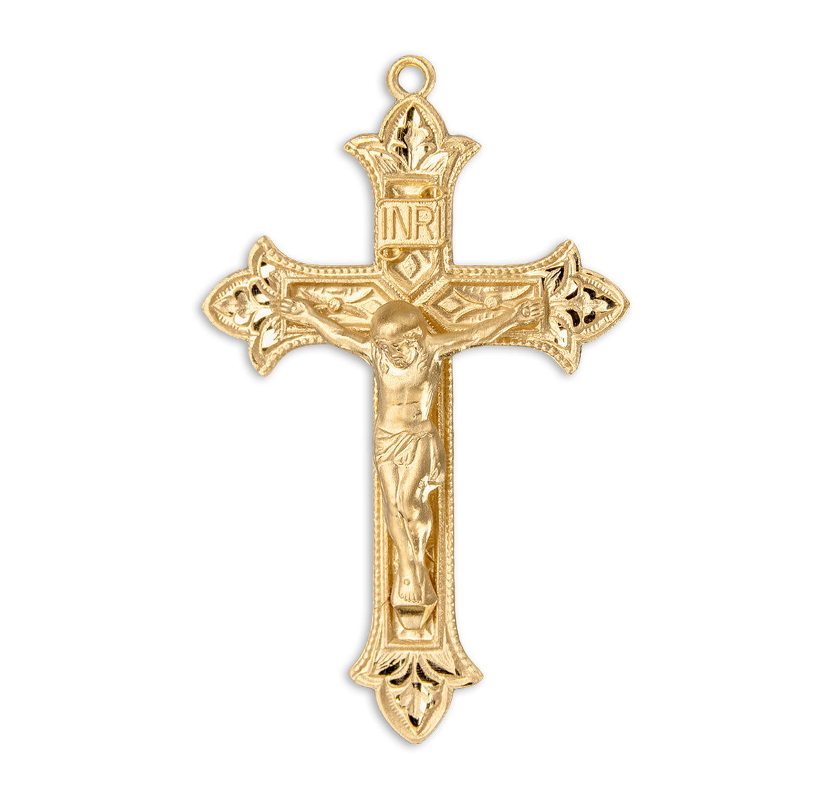 Fleur-de-Lis Tip Crucifix Necklace, Gold Over Sterling Silver