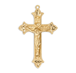Fleur-de-Lis Tip Crucifix Necklace, Gold Over Sterling Silver