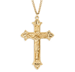 Fleur-de-Lis Tip Crucifix Necklace, Gold Over Sterling Silver