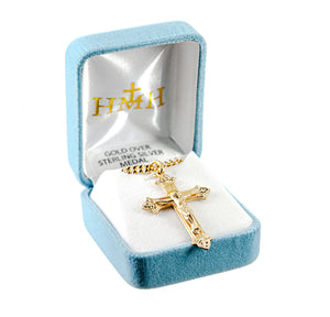 Fleur-de-Lis Tip Crucifix Necklace, Gold Over Sterling Silver
