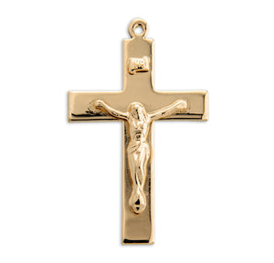 Simple High Polish Crucifix Necklace, Gold Over Sterling Silver