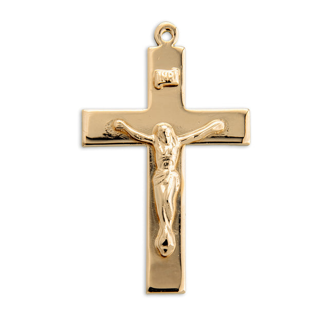 Simple High Polish Crucifix Necklace, Gold Over Sterling Silver