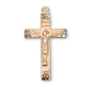 Flower Tip Crucifix Necklace, Gold Over Sterling Silver