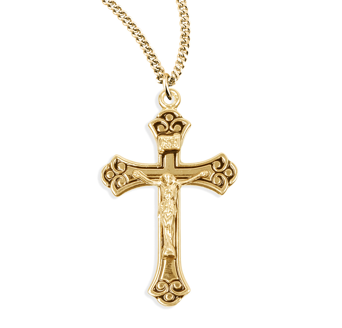 Swirled Black Crucifix Necklace, Gold Over Sterling Silver