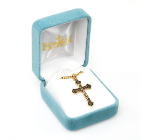 Swirled Black Crucifix Necklace, Gold Over Sterling Silver