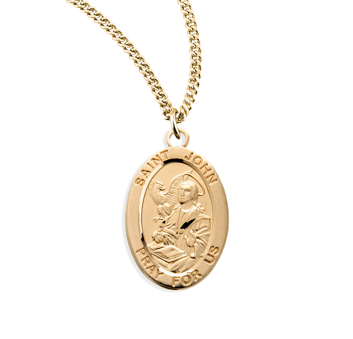 Saint John the Evangelist Oval Medal Necklace, Gold Over Sterling Silver