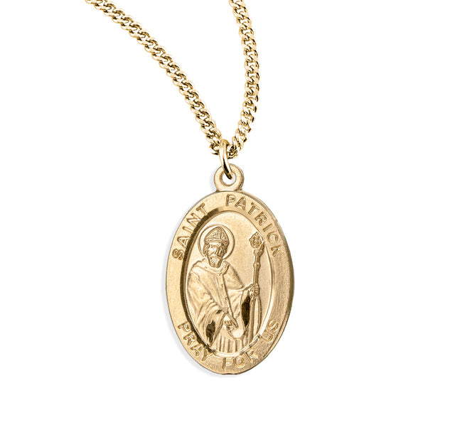 Saint Patrick Oval Medal Necklace, Gold Over Sterling Silver