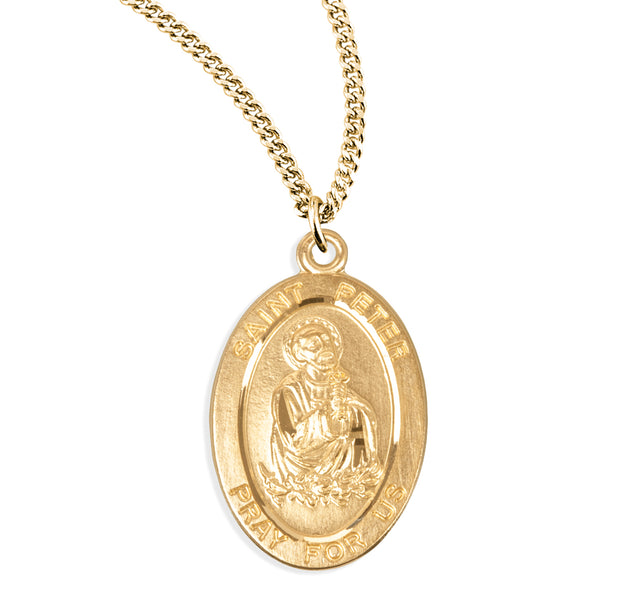 Saint Peter Oval Medal Necklace, Gold Over Sterling Silver