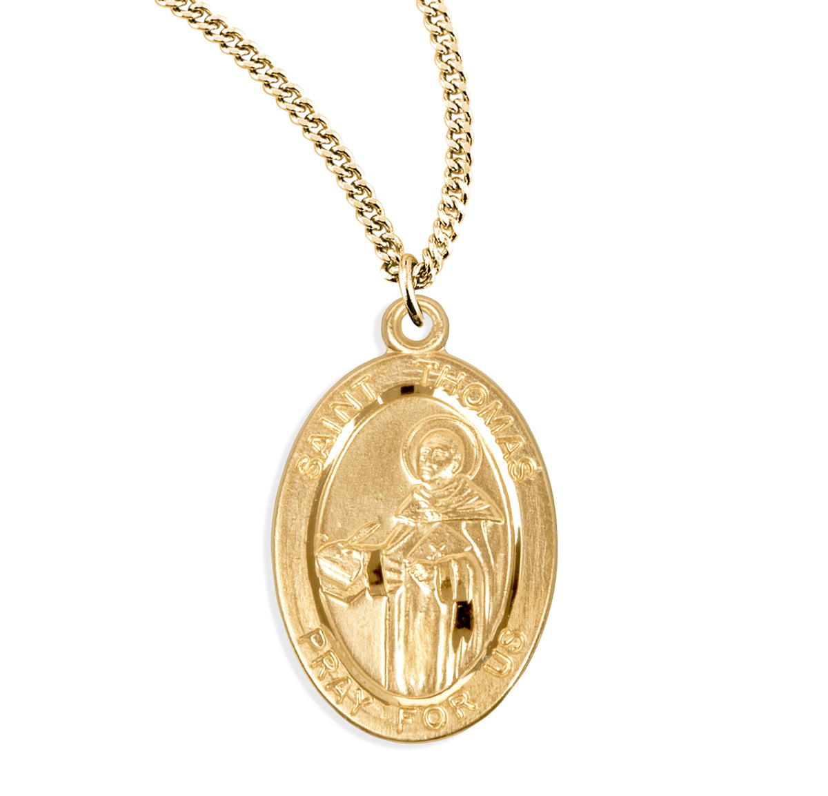 Saint Thomas Oval Medal Necklace, Gold Over Sterling Silver