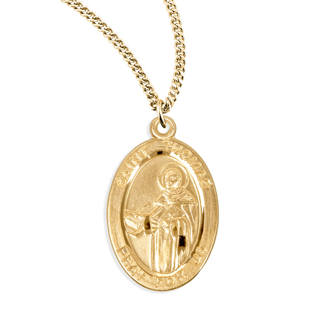 Saint Thomas Oval Medal Necklace, Gold Over Sterling Silver