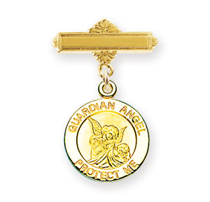 Baby Guardian Angel Medal Bar Pin, Gold Over Sterling Silver