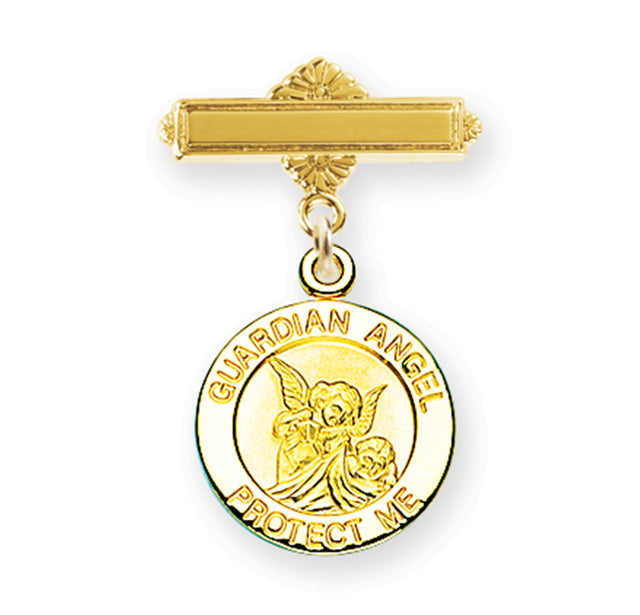 Baby Guardian Angel Medal Bar Pin, Gold Over Sterling Silver