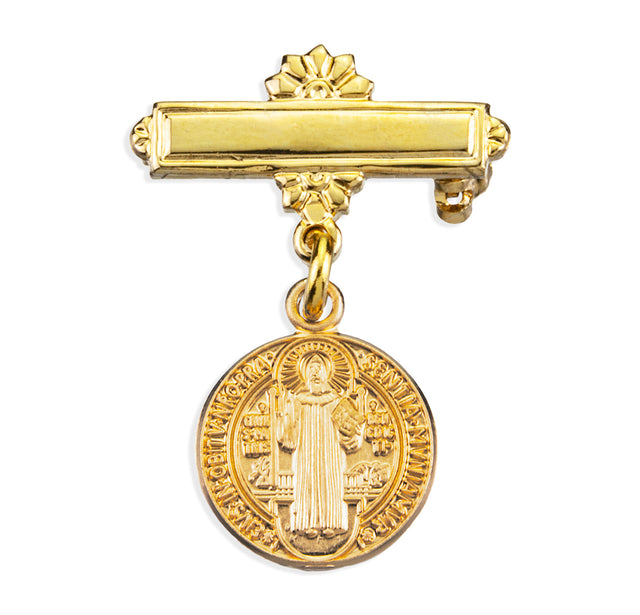 Saint Benedict Medal Bar Pin, Gold Over Sterling Silver