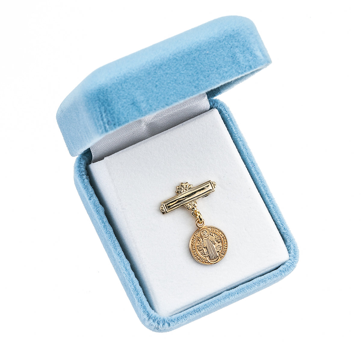 Saint Benedict Medal Bar Pin, Gold Over Sterling Silver