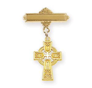 Baby Irish Celtic Cross Bar Pin, Gold Over Sterling Silver