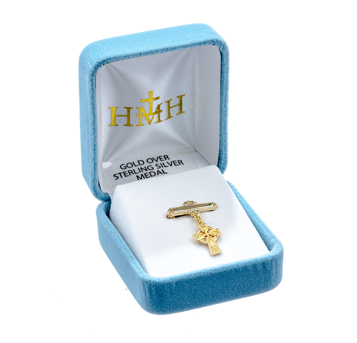 Baby Irish Celtic Cross Bar Pin, Gold Over Sterling Silver