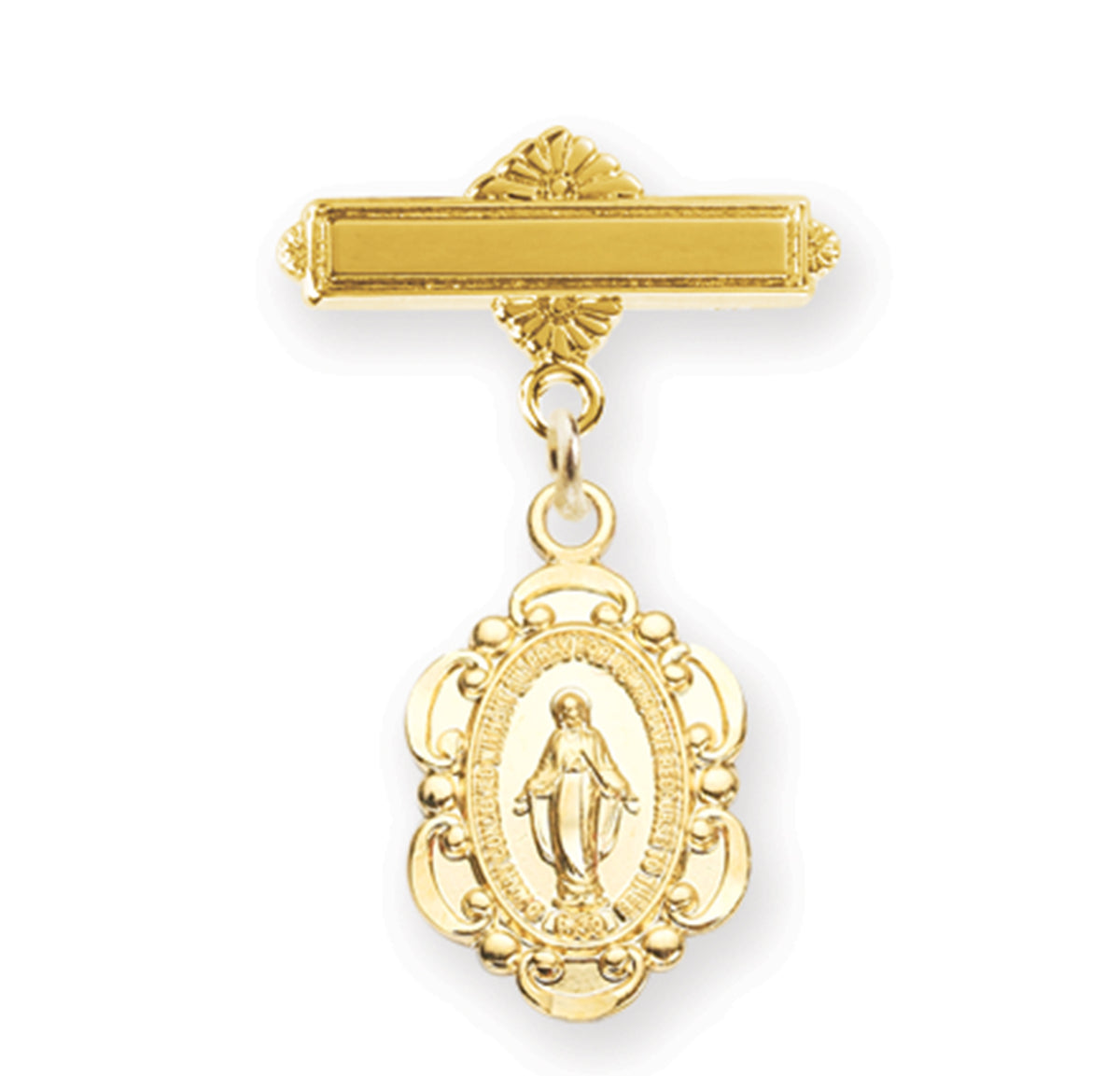 Baby Miraculous Medal Bar Pin, Gold Over Sterling Silver