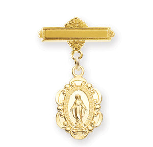 Baby Miraculous Medal Bar Pin, Gold Over Sterling Silver