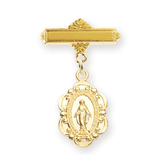 Baby Miraculous Medal Bar Pin, Gold Over Sterling Silver