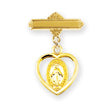 Pierced Heart Baby Miraculous Medal Bar Pin, Gold Over Sterling Silver
