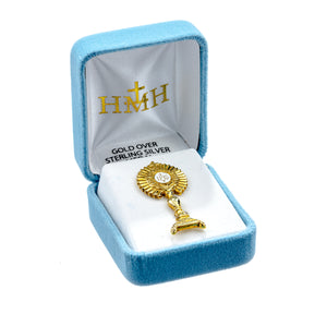 Monstrance Medal Pin, Gold Over Sterling Silver