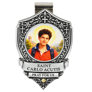 St. Carlo Acutis Visor Clip – Zinc Auto Devotional