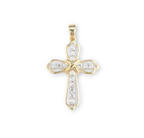 Celtic Crystal Cubic Zirconia Cross Necklace, Gold Over Sterling Silver