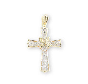 Crystal Cubic Zirconia Cross Necklace, Gold Over Sterling Silver