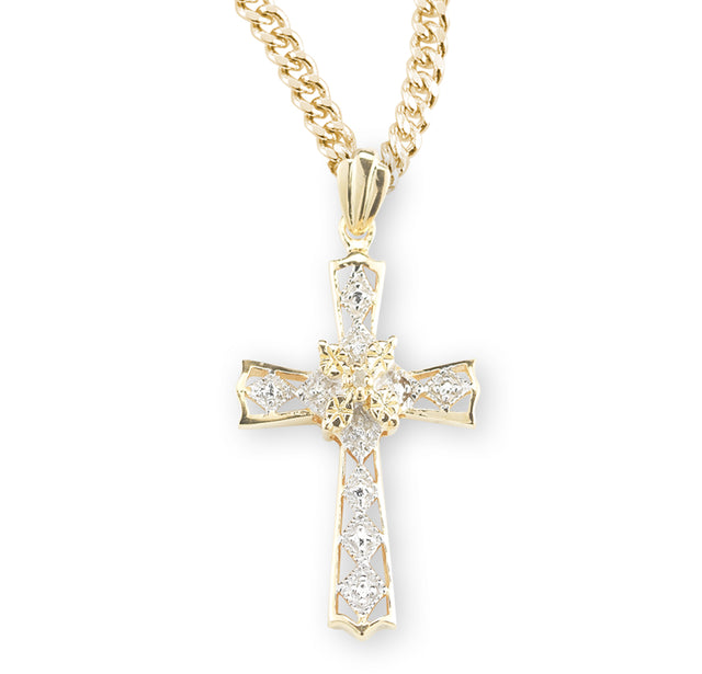 Crystal Cubic Zirconia Cross Necklace, Gold Over Sterling Silver