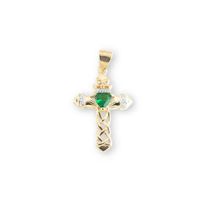 Cross Necklace with Emerald Cubic Zirconia, Gold Over Sterling Silver