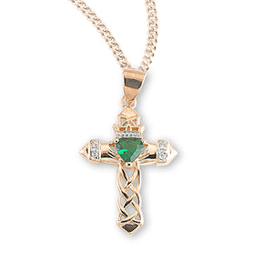 Cross Necklace with Emerald Cubic Zirconia, Gold Over Sterling Silver