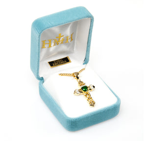 Cross Necklace with Emerald Cubic Zirconia, Gold Over Sterling Silver