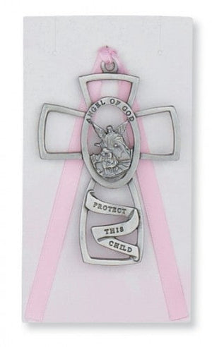 Girl Guardian Angel Crib Cross, Pewter