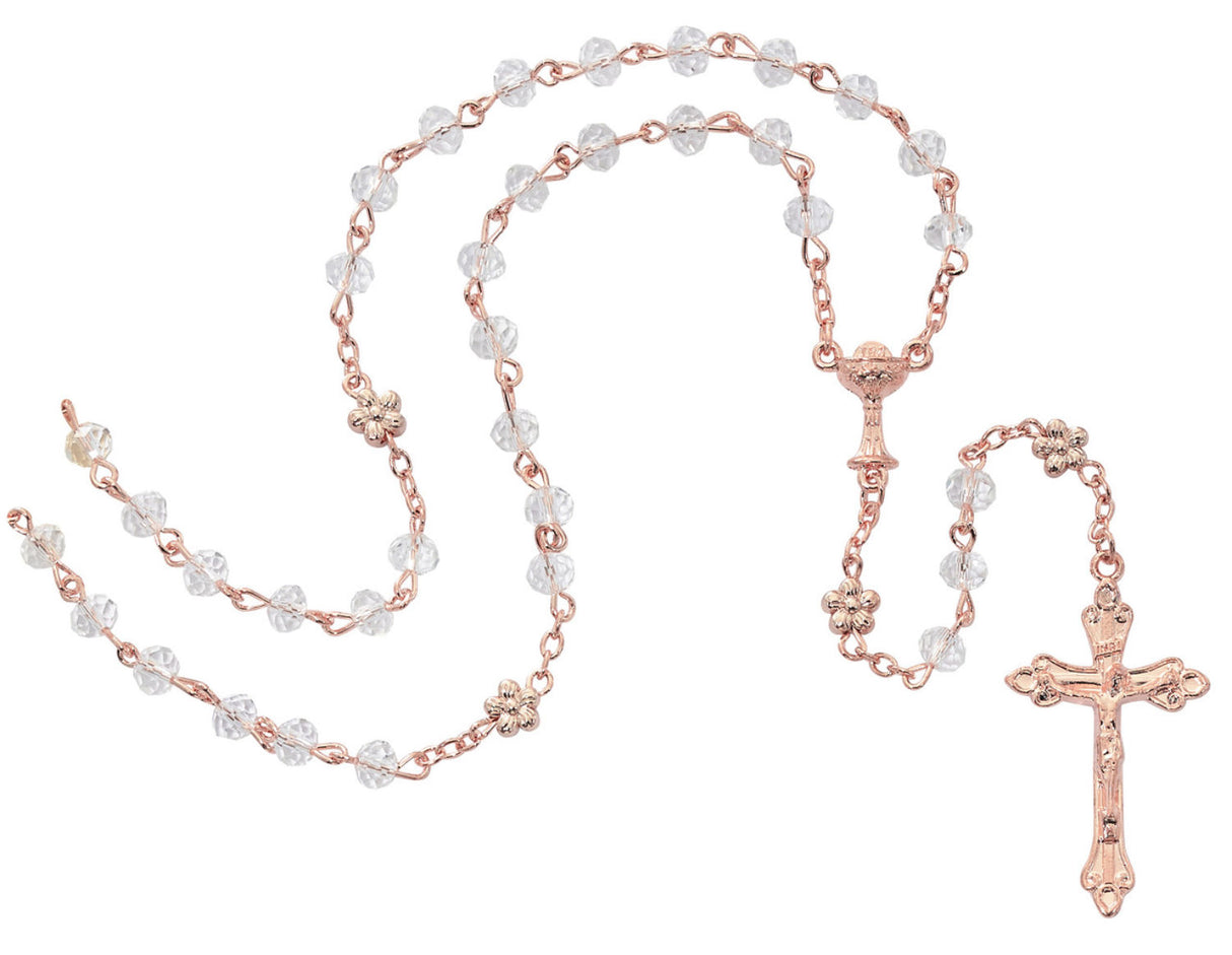 Immitation Rose Gold First Communion Rosary for Girls