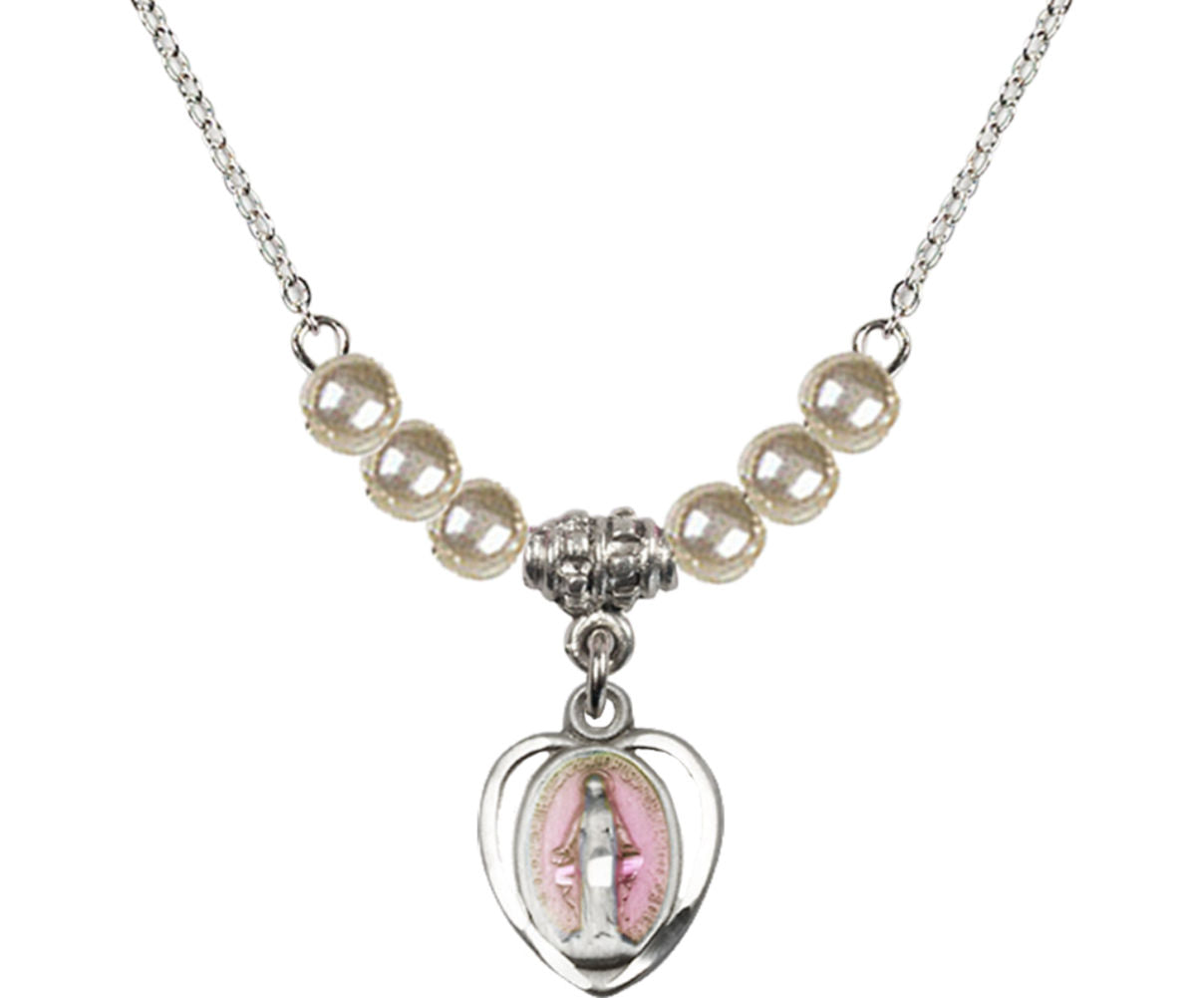 Miraculous Medal with Faux Pearl Necklace for Girls