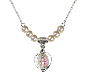 Miraculous Medal with Faux Pearl Necklace for Girls