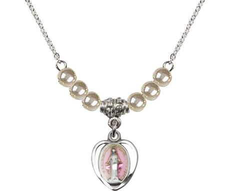 Miraculous Medal with Faux Pearl Necklace for Girls