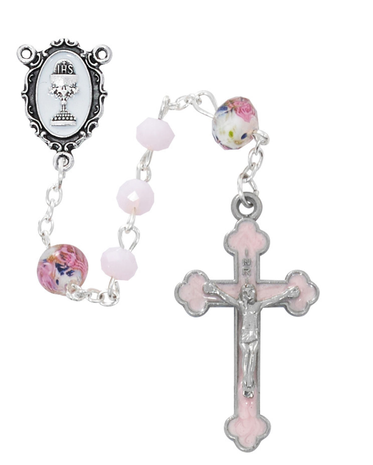 Girls Pink Venetian Beads First Communion Rosary