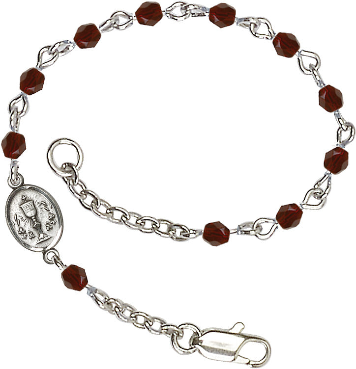 Silver Chalice First Communion Bracelet 4mm Crystal Beads for Girls