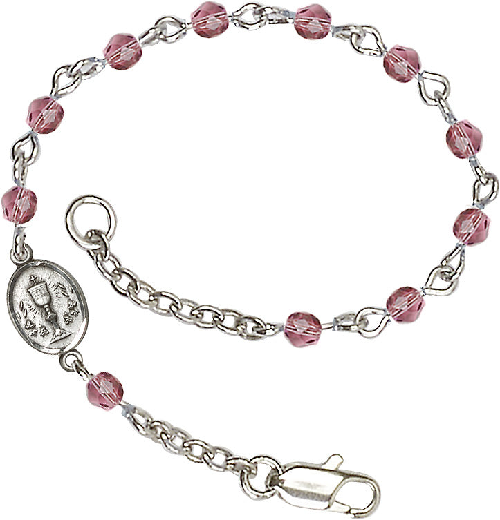 Silver Chalice First Communion Bracelet 4mm Crystal Beads for Girls