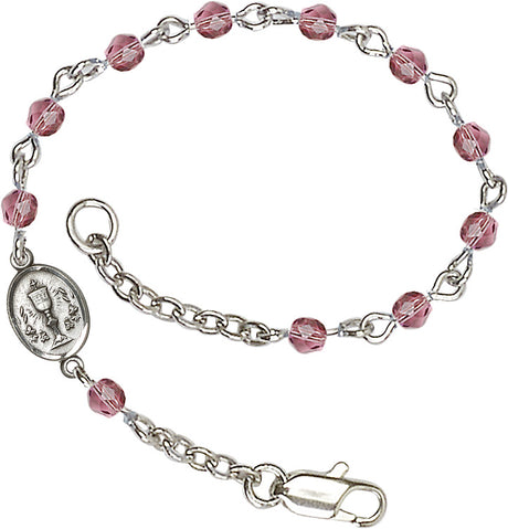 Silver Chalice First Communion Bracelet 4mm Crystal Beads for Girls