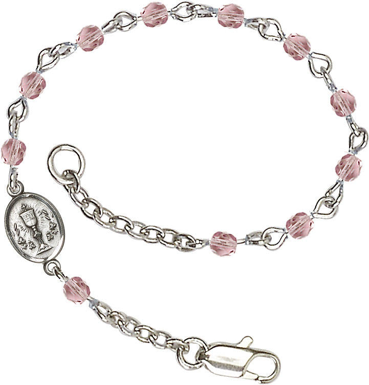 Silver Chalice First Communion Bracelet 4mm Crystal Beads for Girls