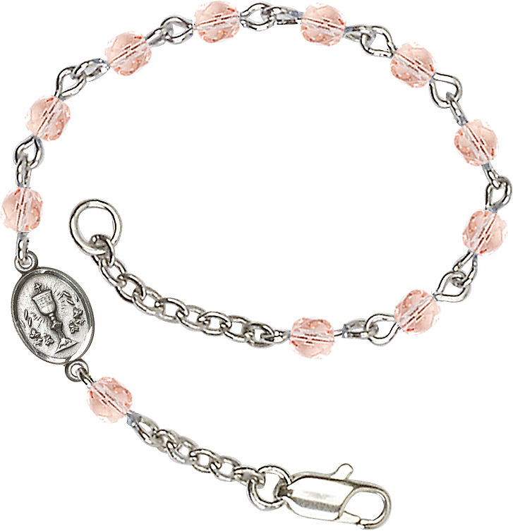 Silver Chalice First Communion Bracelet 4mm Crystal Beads for Girls