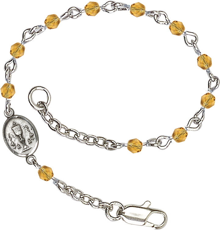 Silver Chalice First Communion Bracelet 4mm Crystal Beads for Girls