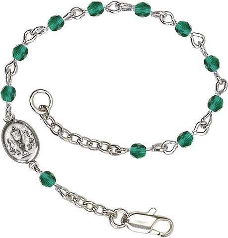Silver Chalice First Communion Bracelet 4mm Crystal Beads for Girls