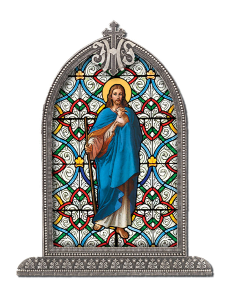 Good Shepherd Glass Art in Arched Frame