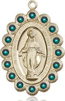 Green Crystal Stone Border Miraculous Medal Necklace