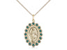 Green Crystal Stone Border Miraculous Medal Necklace